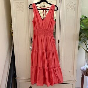 Anthropologie Coral Tiered V-Neck Maxi Dress